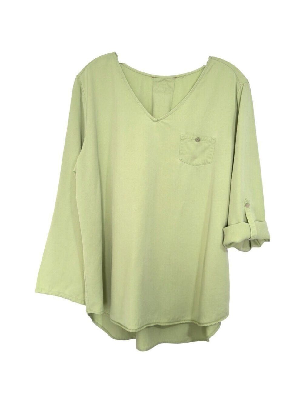 Soft Surroundings Sz L Lime Green Tencel Lyocell Top High-Low Tunic #27747